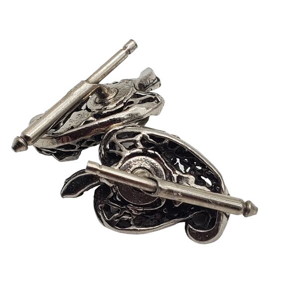 Snake Reptile Crystal Tuxedo Shirt Buttons Cufflinks Silver Tone Rhinestone Vtg - Picture 9 of 11